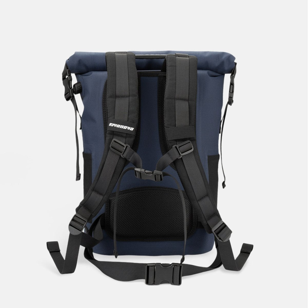 RIVONOVA 35L Roll-Top Backpack Cooler in Navy - back view harness system#Size_35L#Color_navy