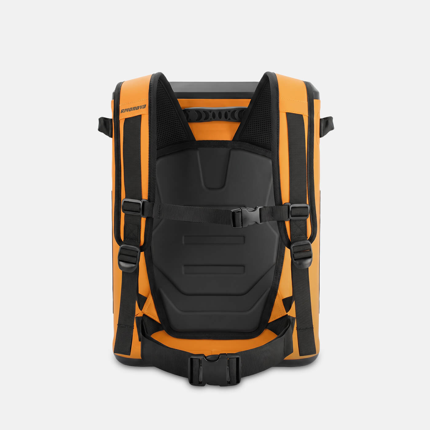 RIVONOVA 24Can Magnetic Soft Cooler - back view with ergonomic quick-drying back panel and shoulder straps#Color_Orange
