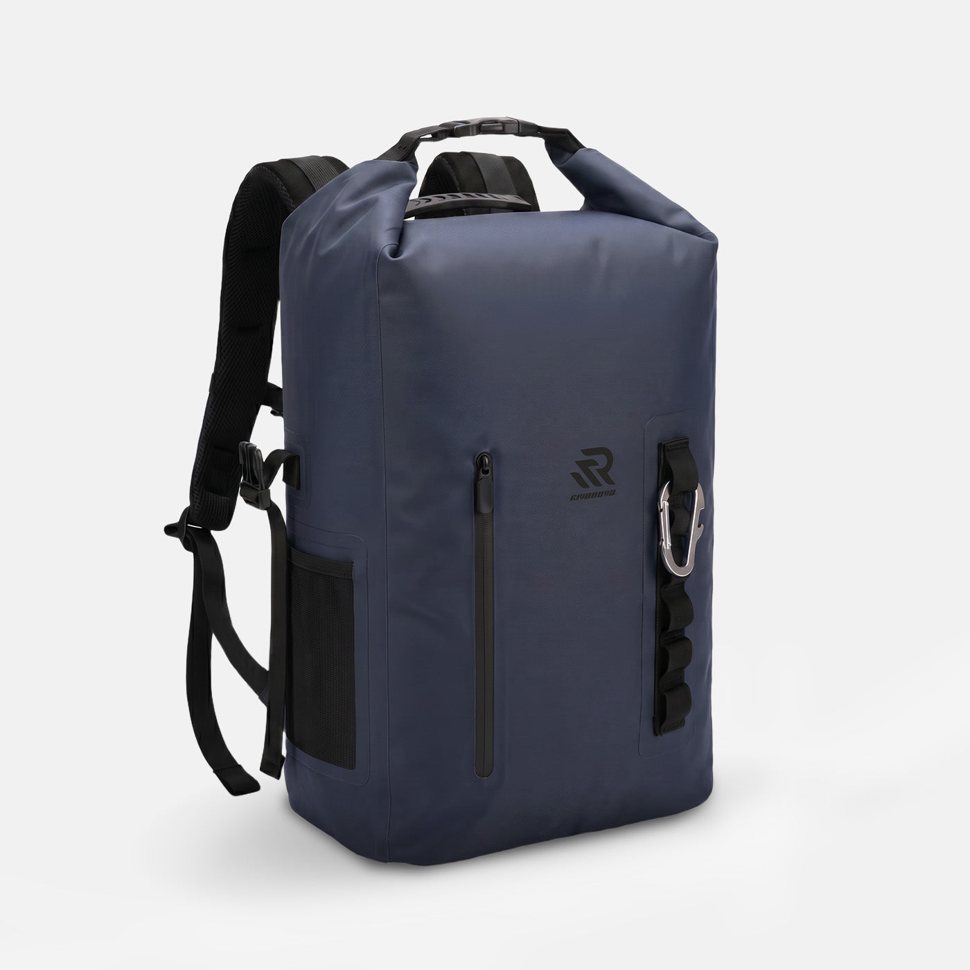 RIVONOVA 20L Roll-Top Backpack Cooler - front view with a waterproof zippered pocket#Size_20L#Color_navy