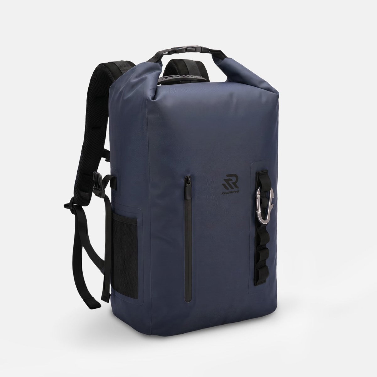 RIVONOVA 20L Roll-Top Backpack Cooler - front view with a waterproof zippered pocket#Size_20L#Color_navy