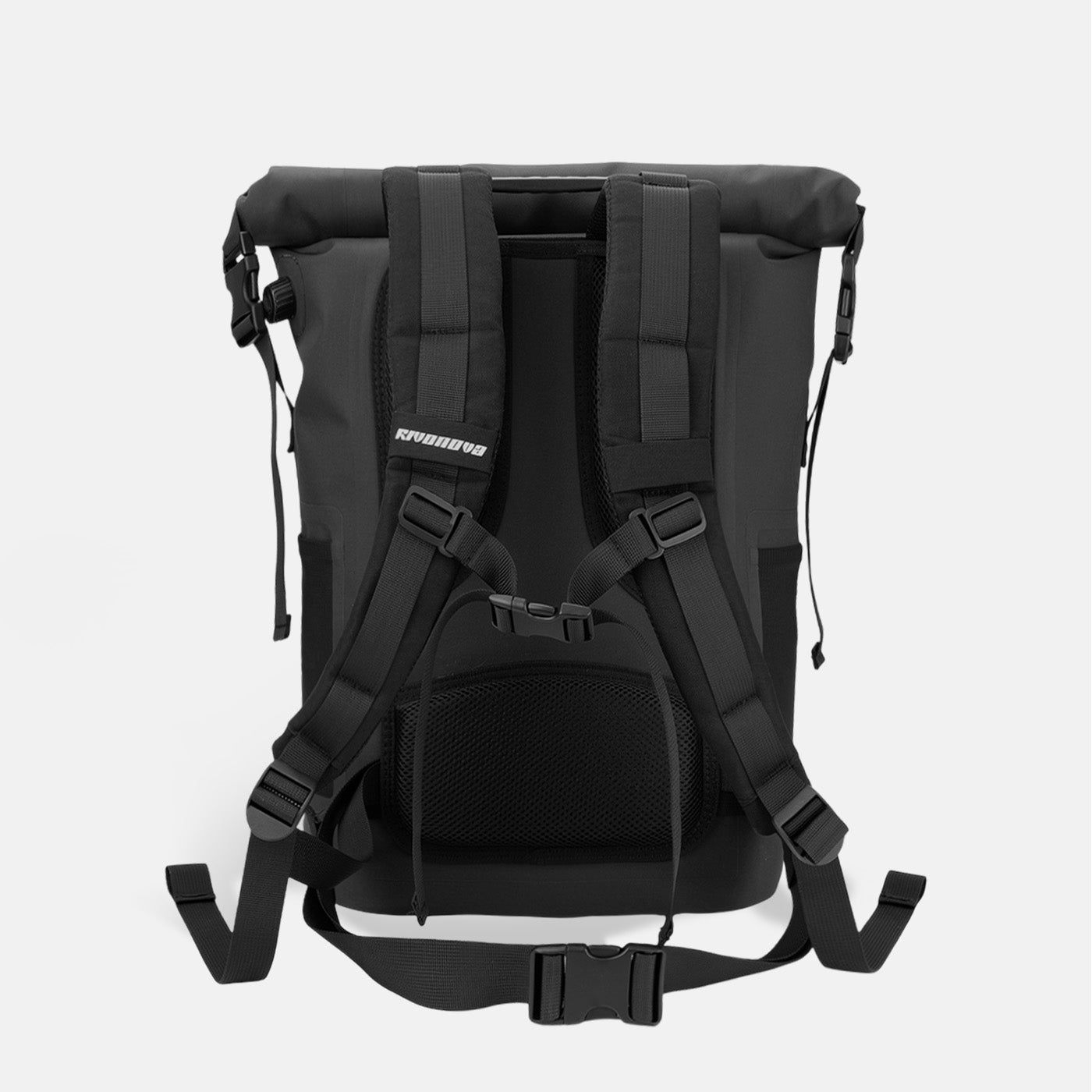 RIVONOVA 35L Roll-Top Backpack Cooler in Orange - back view with quick-drying back panel and shoulder straps