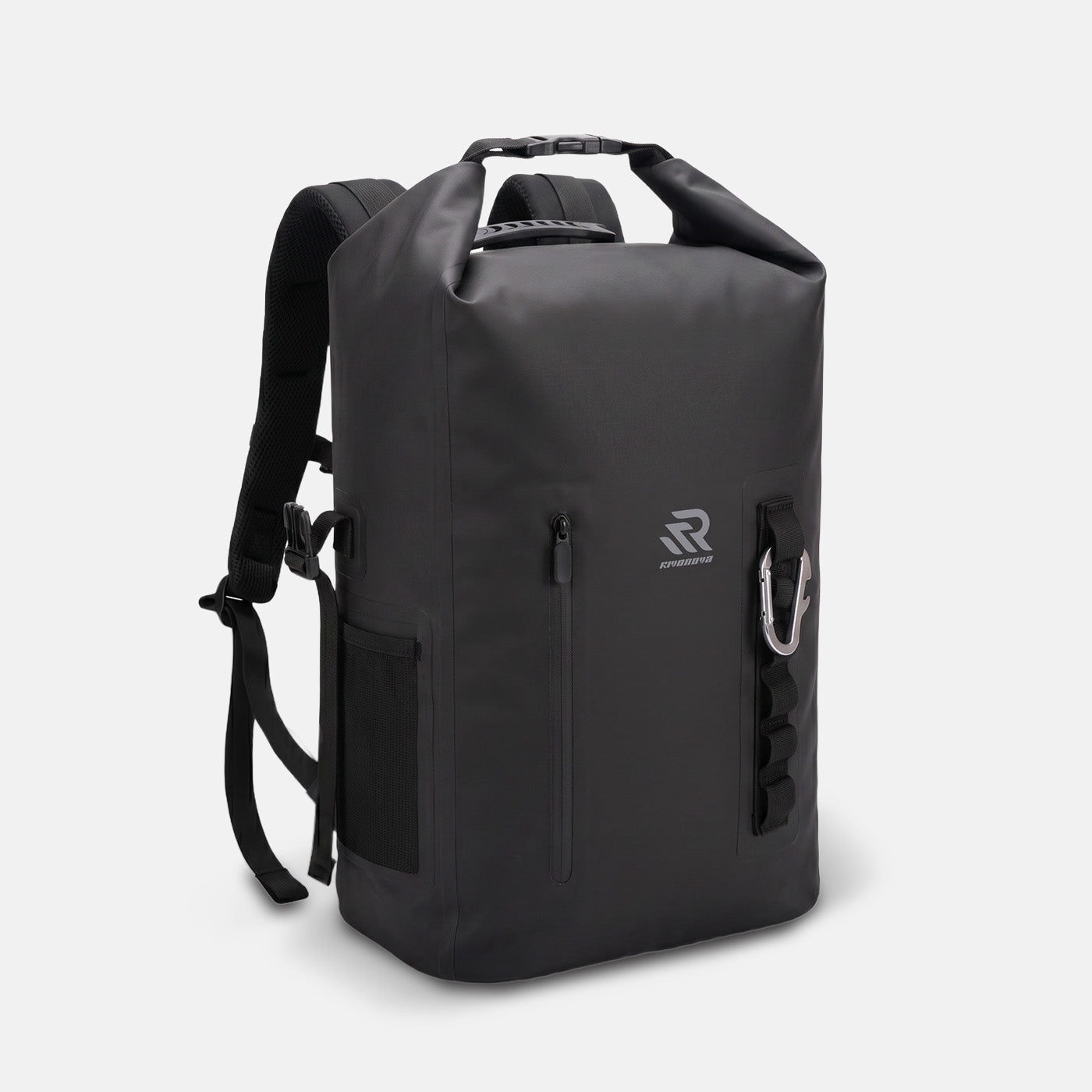RIVONOVA 20L Roll-Top Backpack Cooler - front view with a waterproof zippered#Size_20L#Color_Black