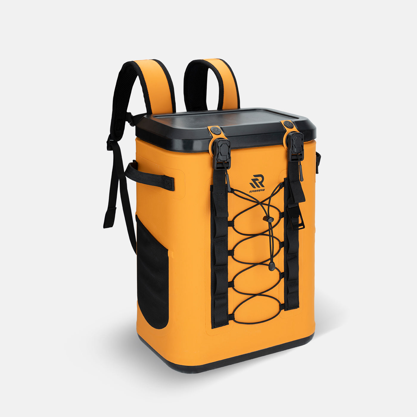 #Color_Orange RIVONOVA 24Can Magnetic Soft Cooler - front view with magnetic closure, dual-buckle