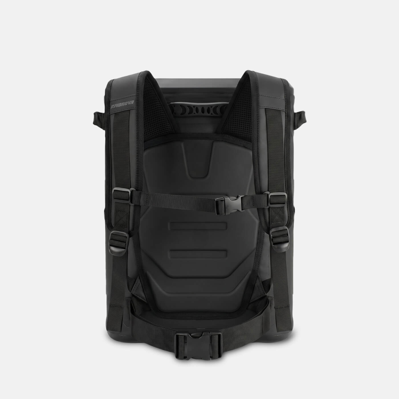 RIVONOVA 24Can Magnetic Soft Cooler - back view with ergonomic quick-drying back panel and shoulder straps#Color_Black