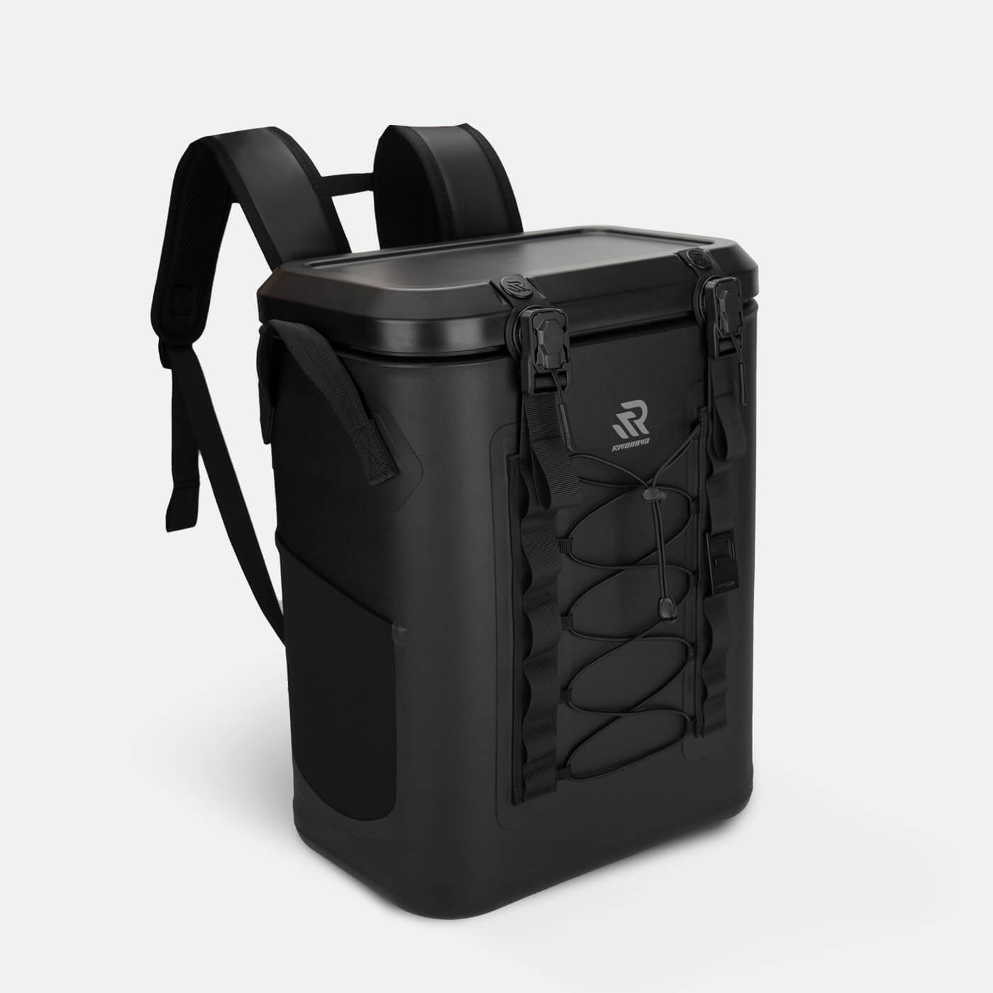 RIVONOVA 24Can Magnetic Soft Cooler - front view with magnetic closure, dual-buckle#Color_Black