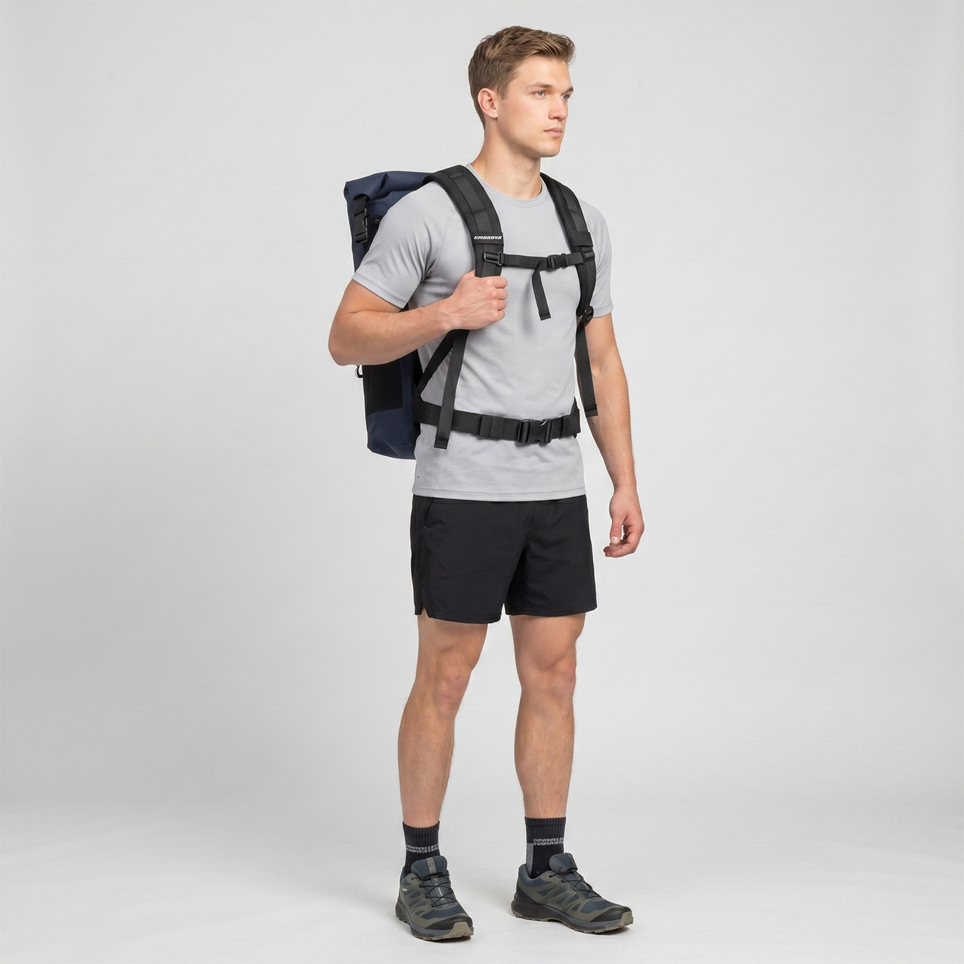 Rivonova waterproof roll-top backpack cooler Navy with adjustable chest and waist straps