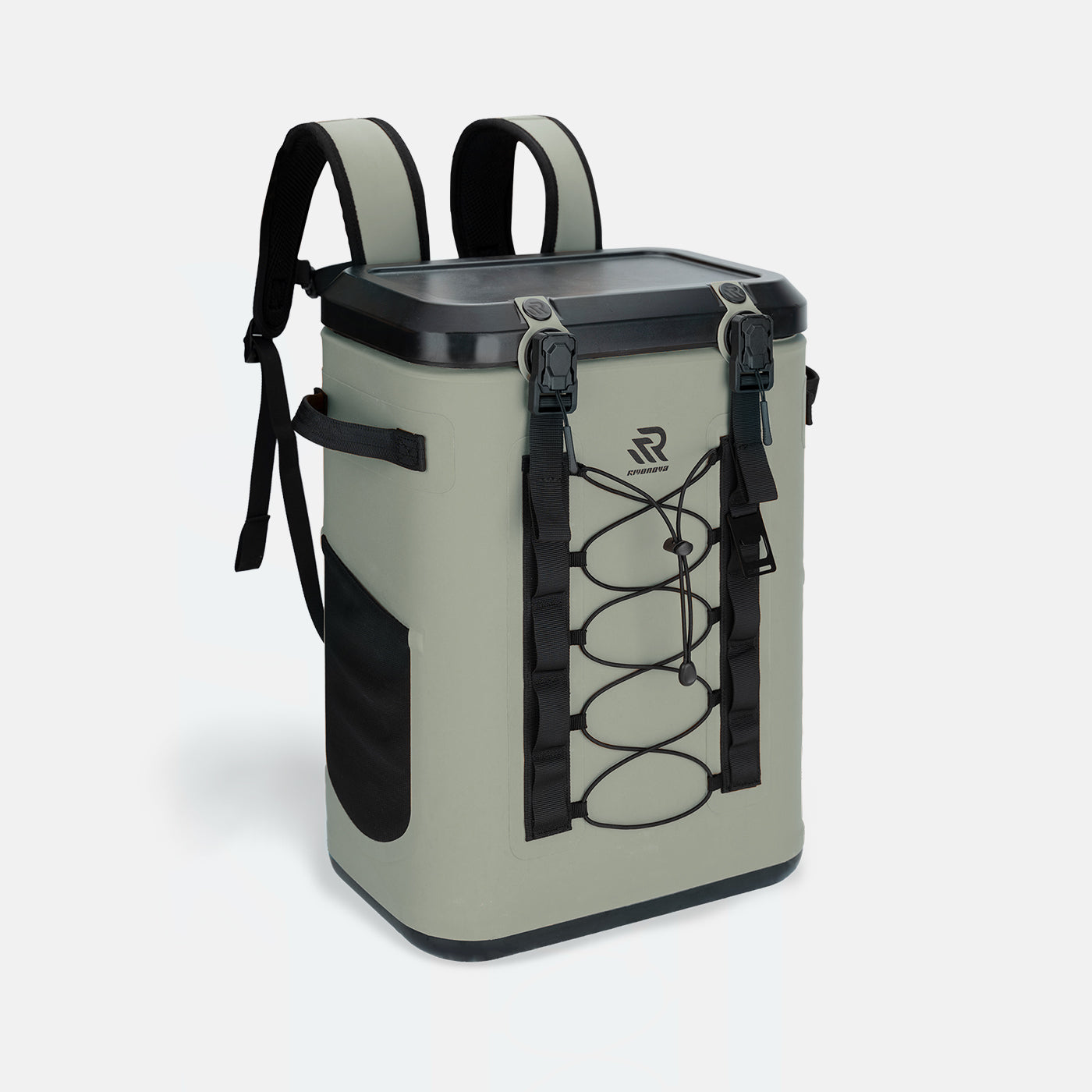 RIVONOVA 24Can Magnetic Soft Cooler in Green - front view with magnetic closure, dual-buckle.
