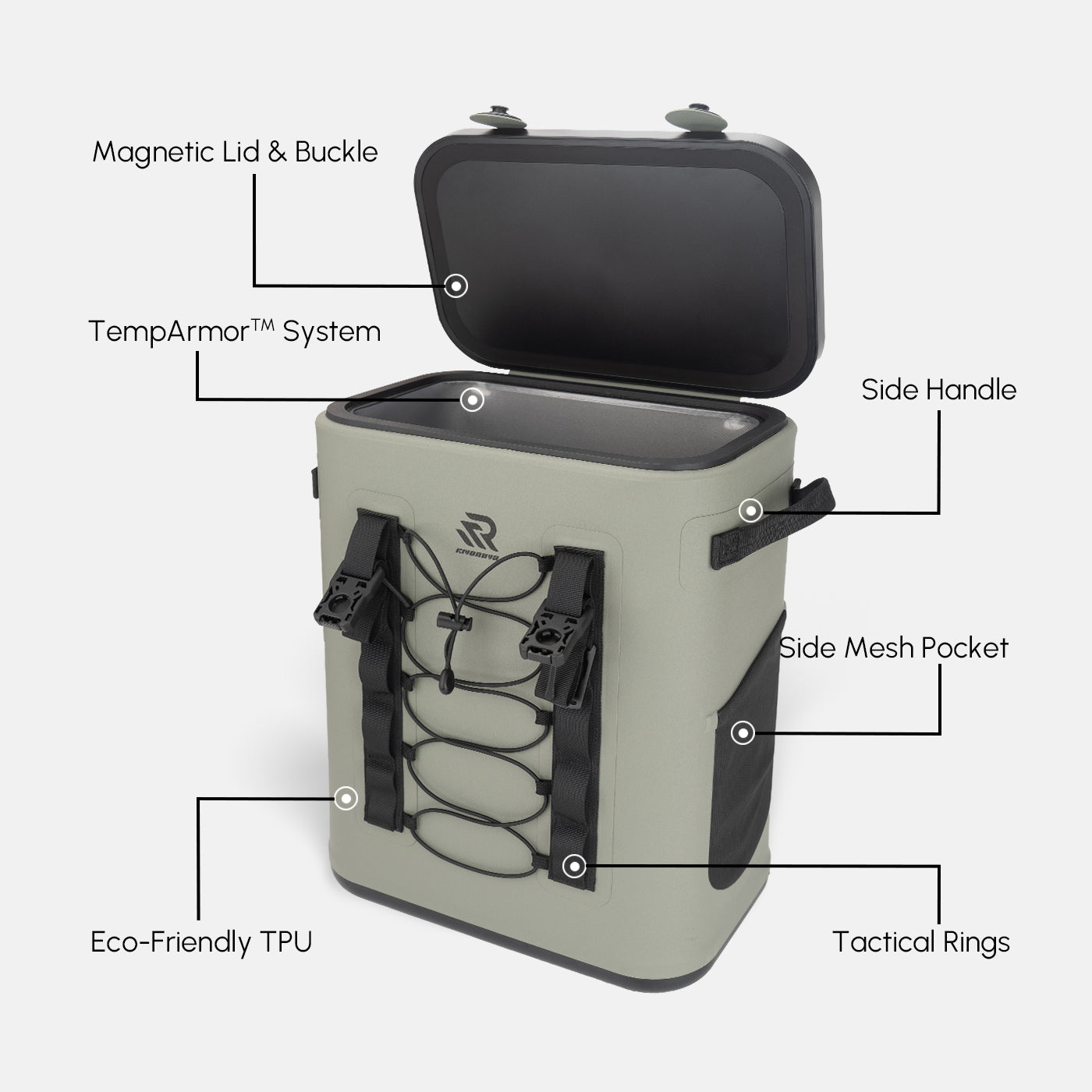 RIVONOVA 24Can Magnetic Soft Cooler in Green - showcase structure