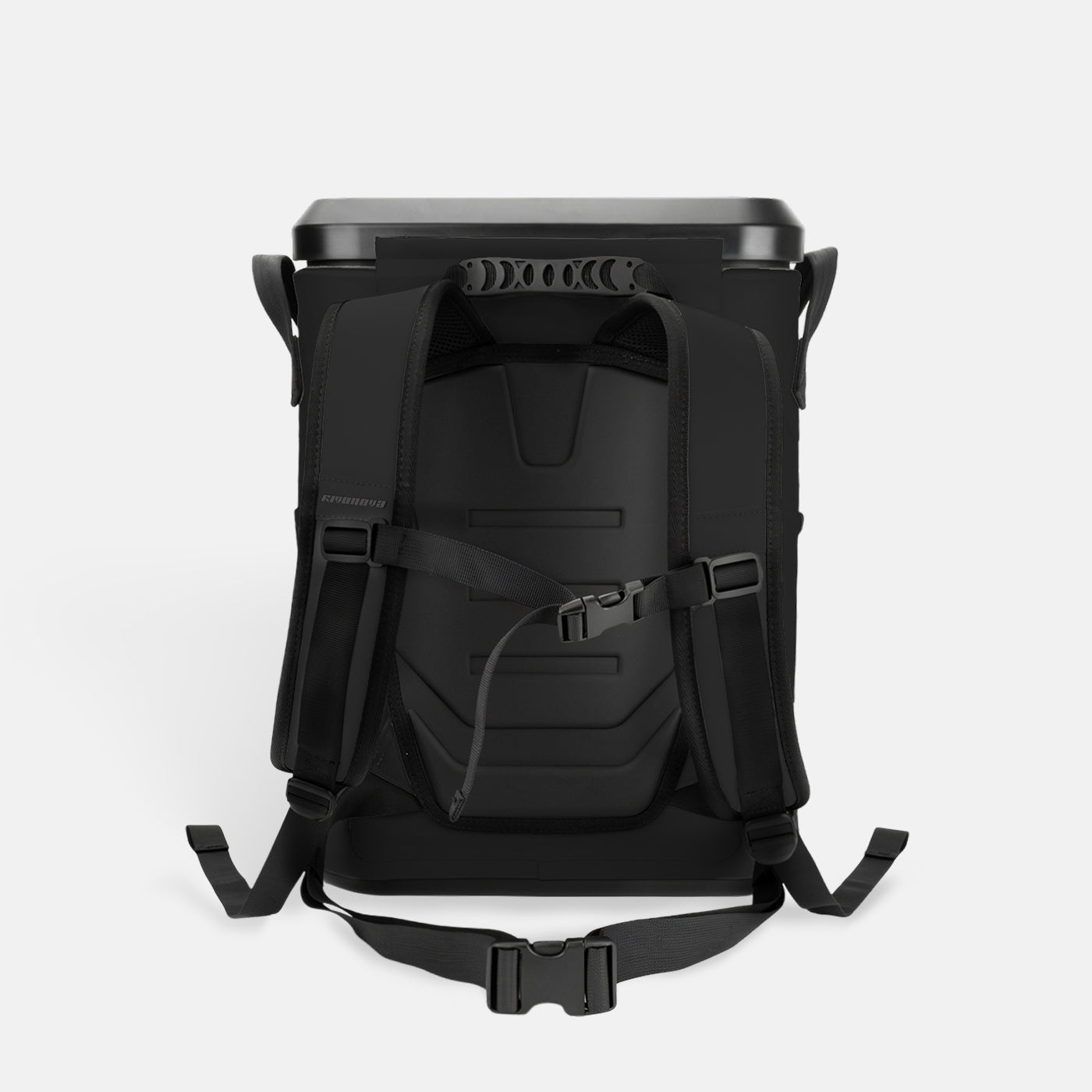 RIVONOVA 24Can Magnetic Soft Cooler in Black - back view with ergonomic quick-drying back panel and shoulder straps