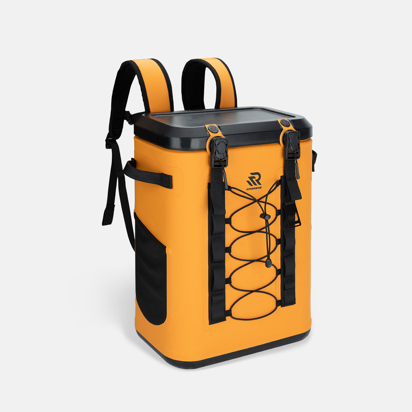 RIVONOVA 24Can Magnetic Soft Cooler in Orange - front view with magnetic closure, dual-buckle