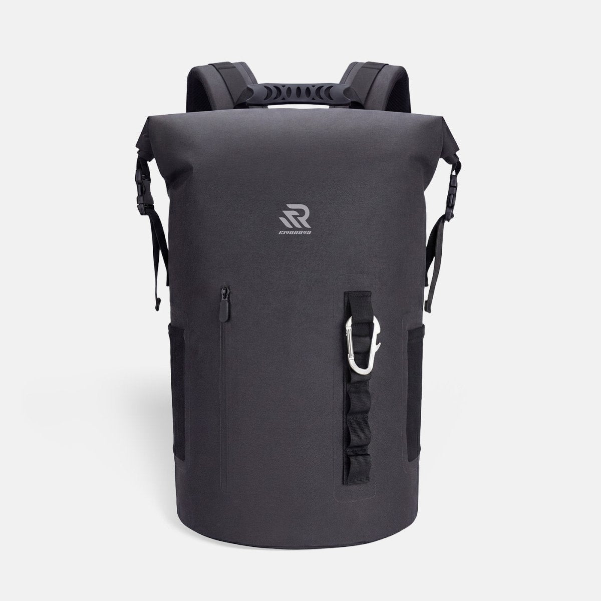 RIVONOVA 35L Roll-Top Backpack Cooler in Black - front view