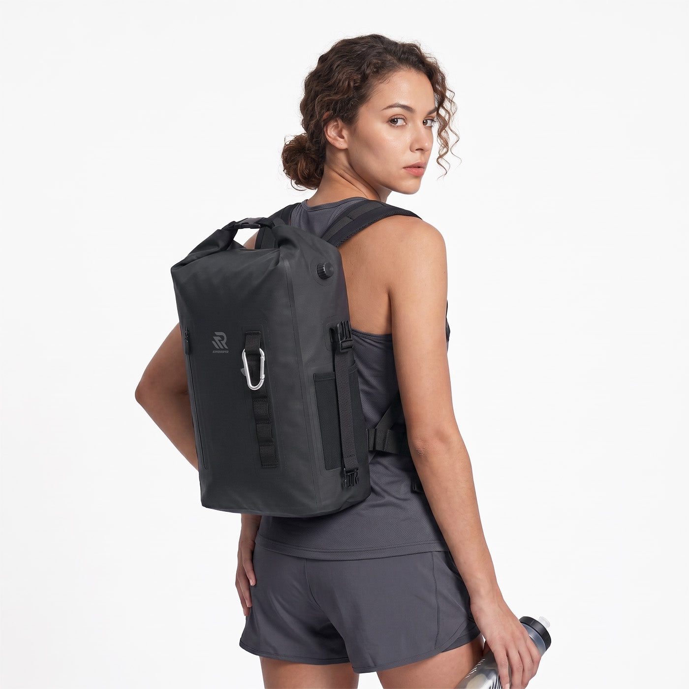RIVONOVA 20L Roll-Top Backpack Cooler - side view worn#Size_20L#Color_Black