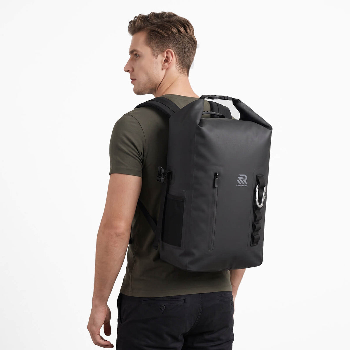 RIVONOVA 20L Roll-Top Backpack Cooler - side view worn#Size_20L#Color_Black