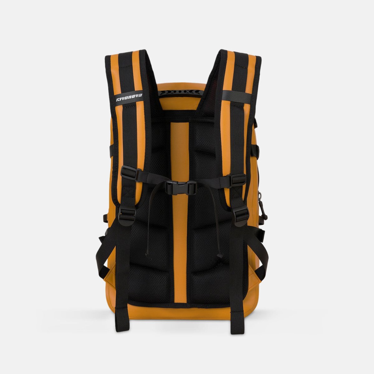 RIVONOVA 30L Waterproof Backpack in Orange - back view with ergonomic quick-drying back panel and shoulder straps#Color_Orange