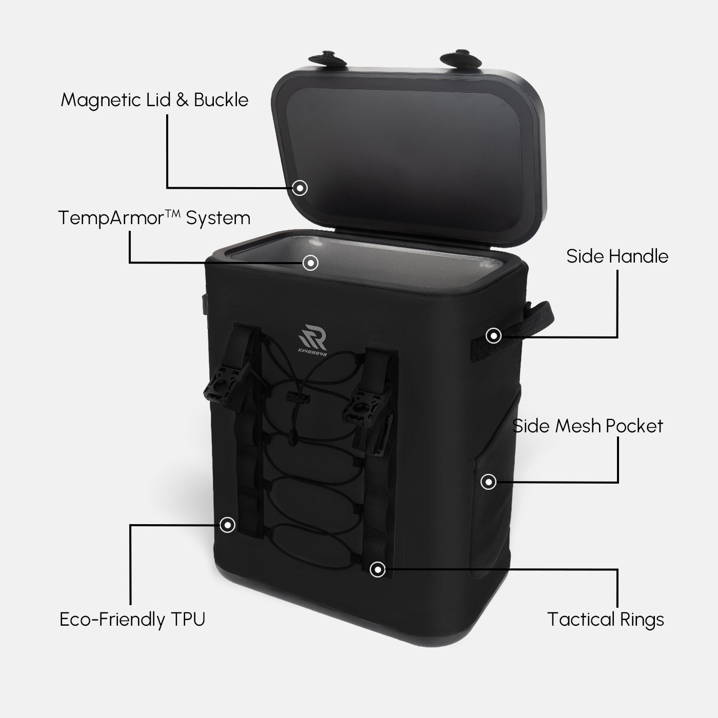 RIVONOVA 24Can Magnetic Soft Cooler in Black - showcase structure