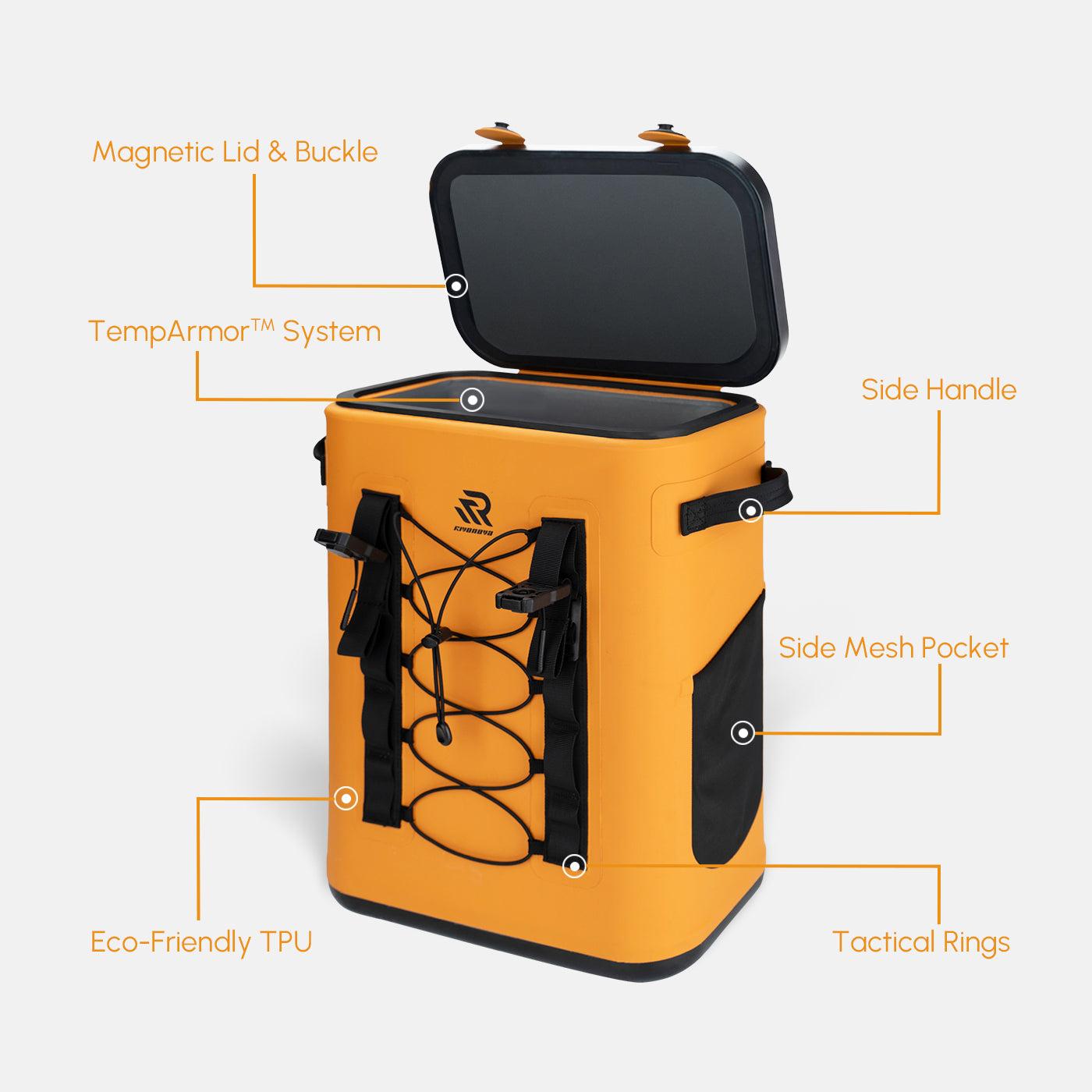 RIVONOVA 24Can Magnetic Soft Cooler in Orange - showcase structure