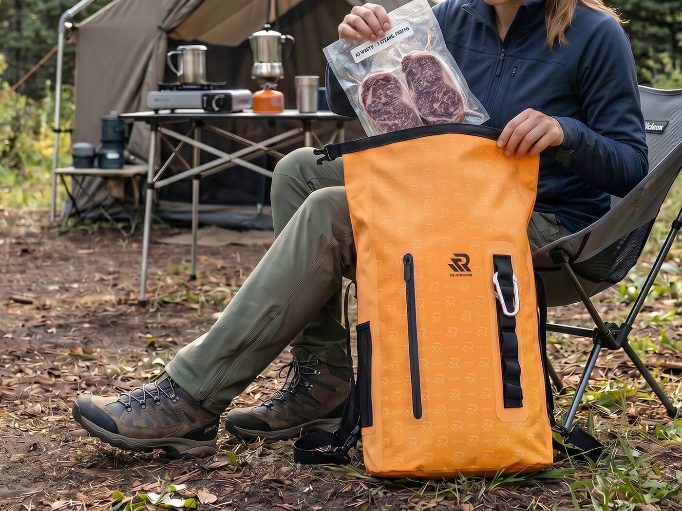 insulated roll-top backpack cooler for camping