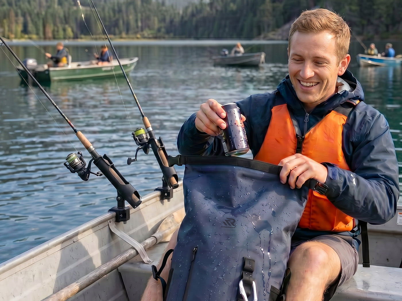 insulated backpack cooler for fishing, boating.
