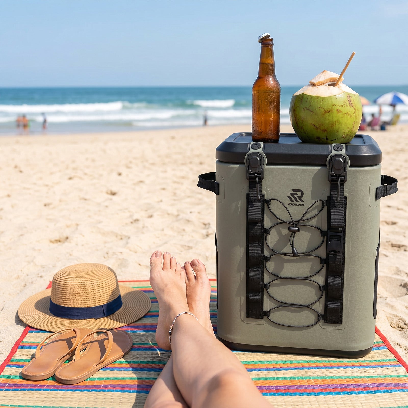magnetic soft cooler as a table for beach
