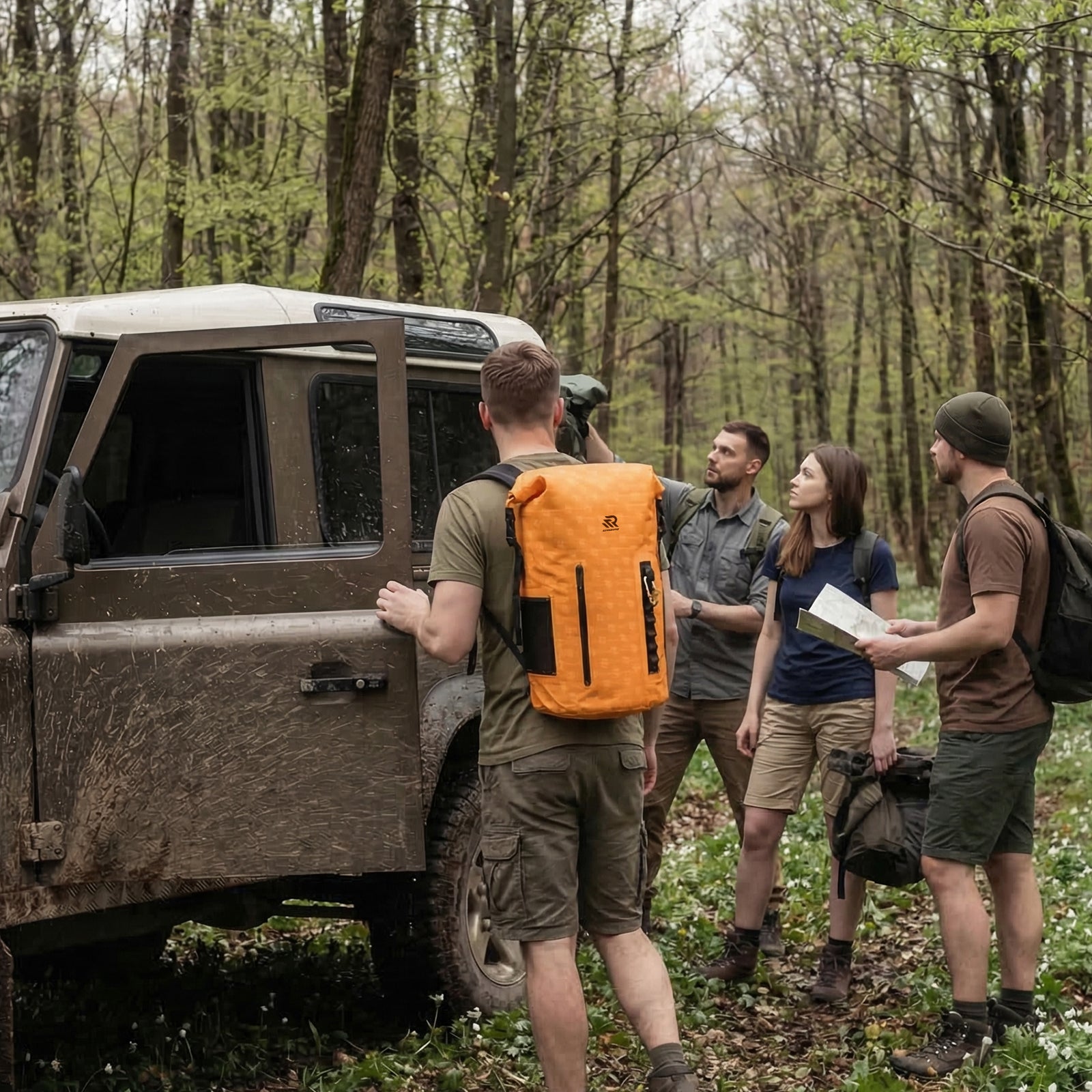 Friends take bakcpack cooler for RV camping
