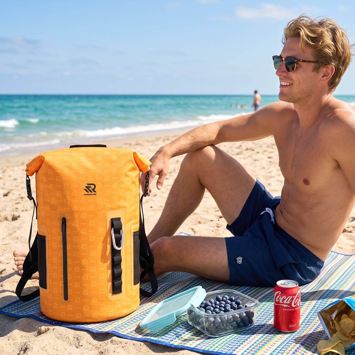 RIVONOVA roll top backpack cooler for beach trips#Size_20L#Color_Orange
