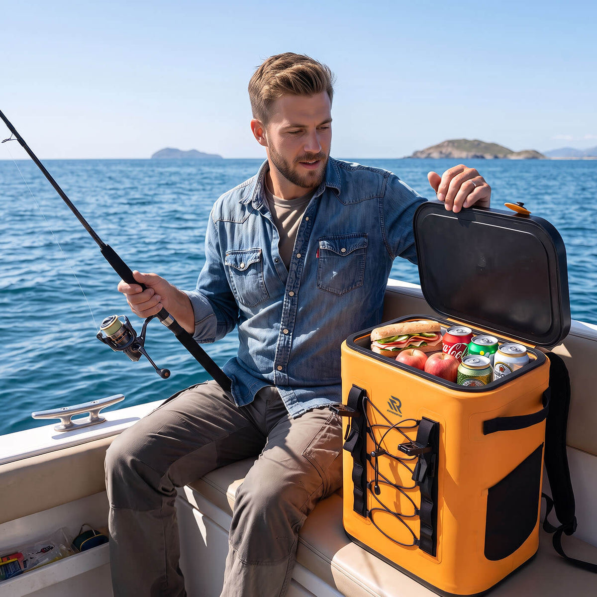 Quickly grab a drink from the RIVONOVA magnetic soft cooler with just one hand.