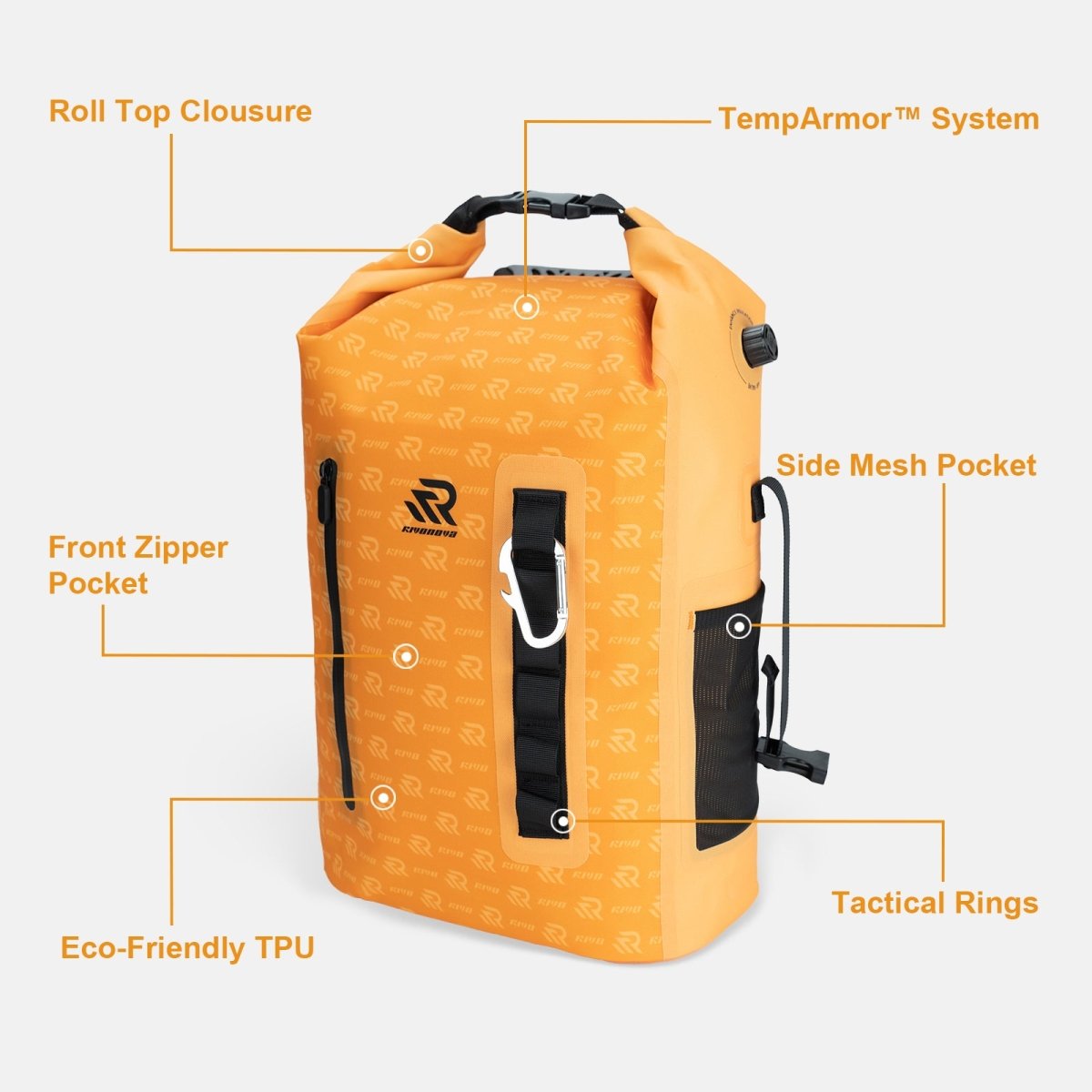 RIVONOVA Roll-Top backpack cooler in orange - showcase structure