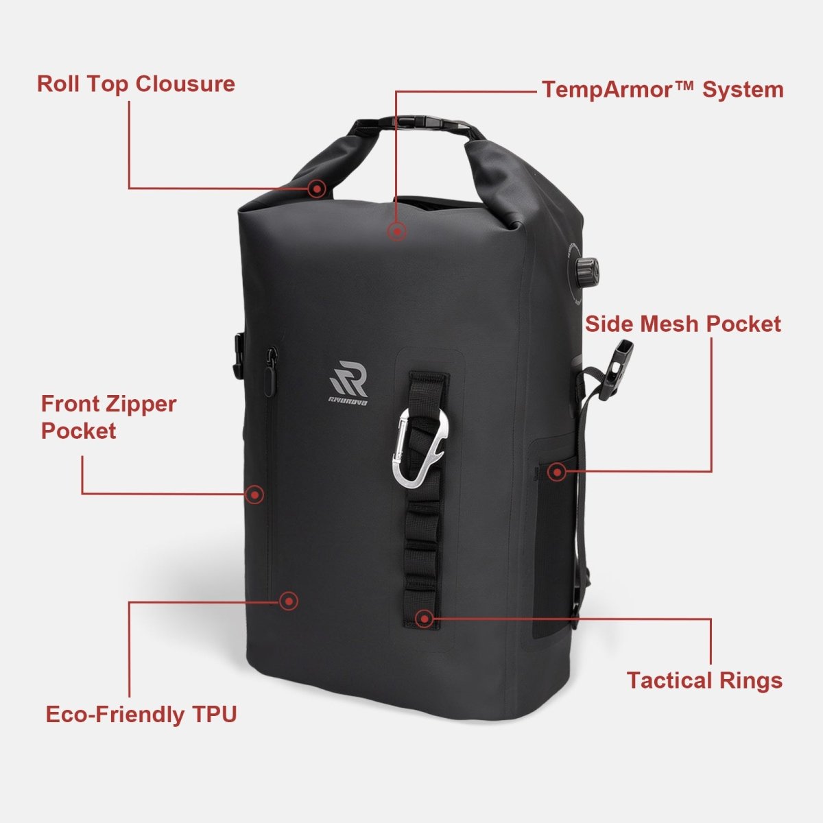 RIVONOVA Roll-Top backpack cooler in black - showcase structure